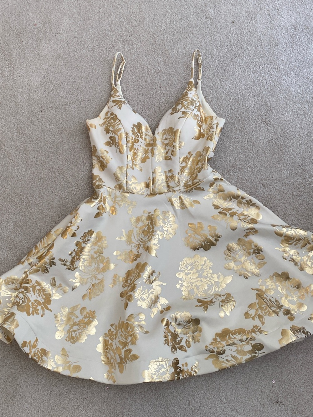 B Darlin Cream Mini Dress with Metallic Gold Floral